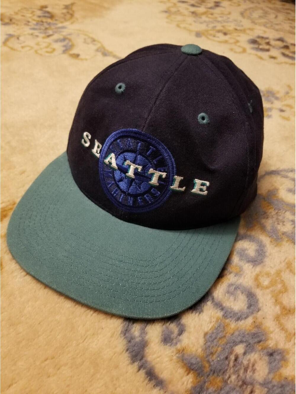 Rare Vintage Seattle Mariners 90s Snapback Hat Griffey Teal Script New Baseball